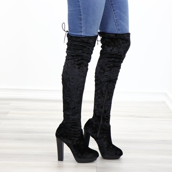 thigh high boots no heel black